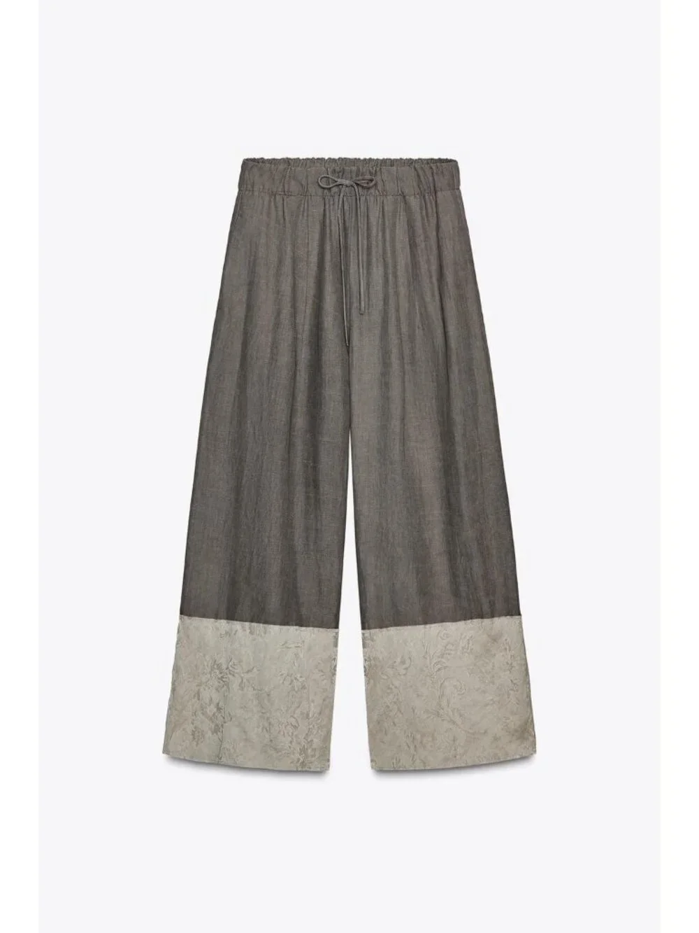 Zara ZW Womens Pants Medium M Gray Wide Leg Jacquard Trousers 8313/668 NWT